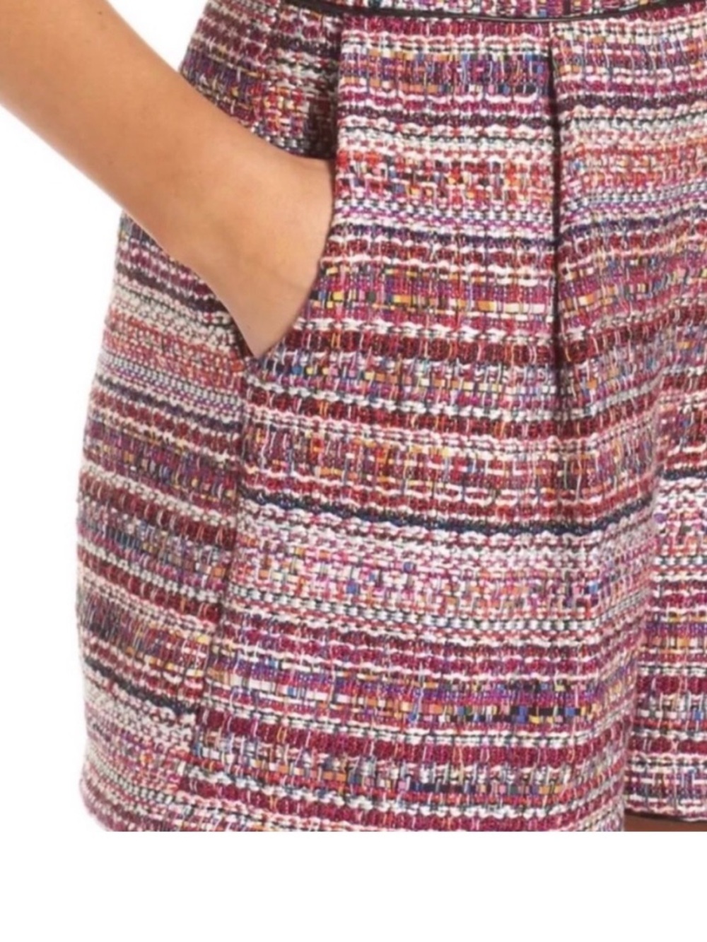 Adelyn Rae Pink Multi-Stripe Woven Jacquard Tweed mini shorts romper - Picture 5 of 10